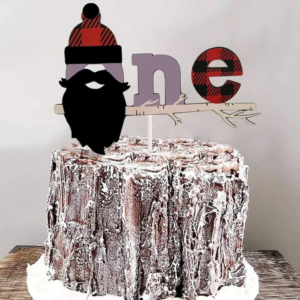 Lumberjack First Birthday Cake Topper Buffalo Plaid Rustic Cake Decoration